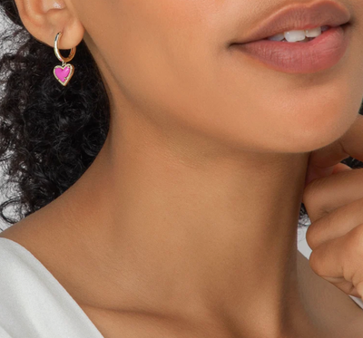 The Ari Heart Huggie Earring Gold Neon Pink