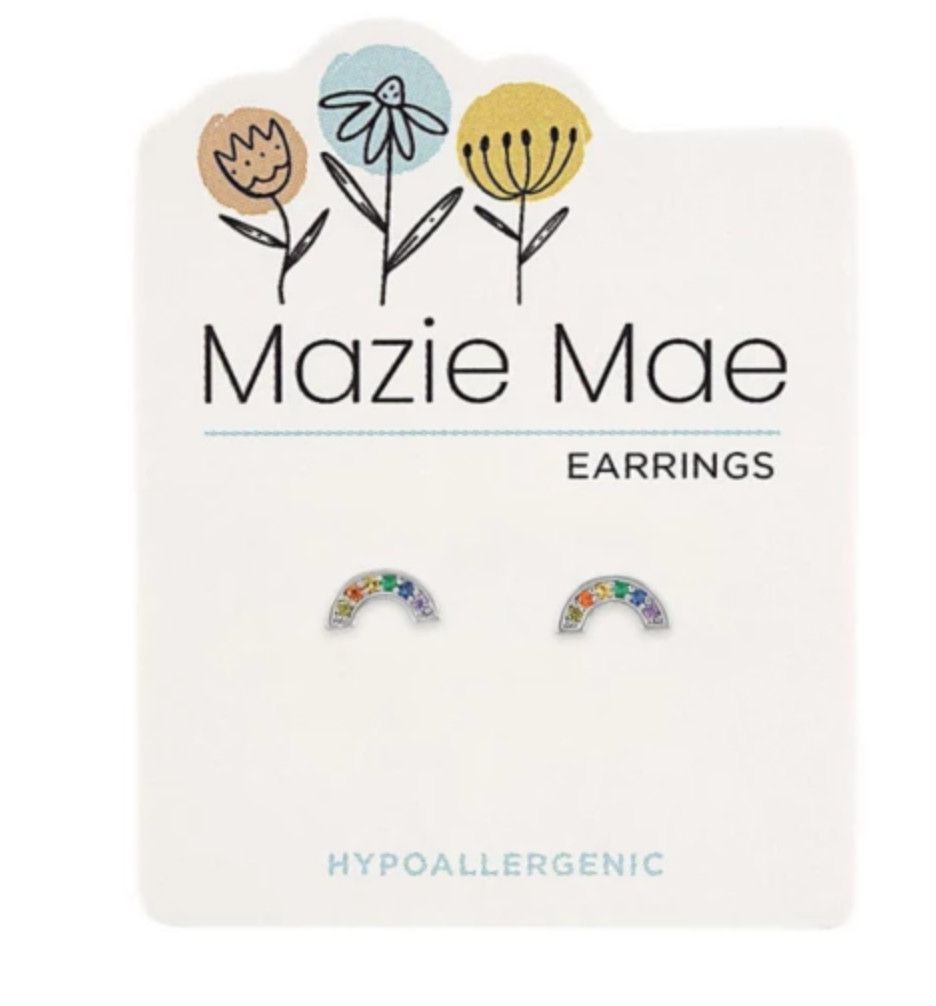Mazie Mae Girls Earrings Silver Rainbow Stud