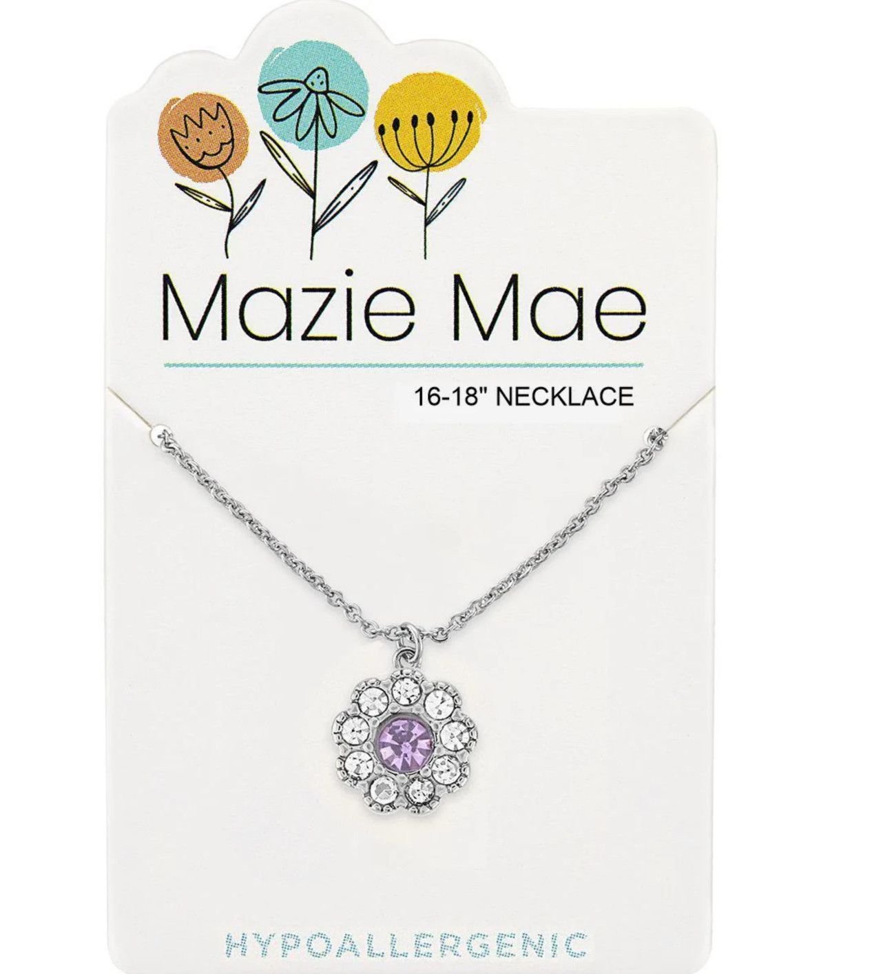 Mazie Mae Girls Necklace | Silver Light Amethyst CZ Flower