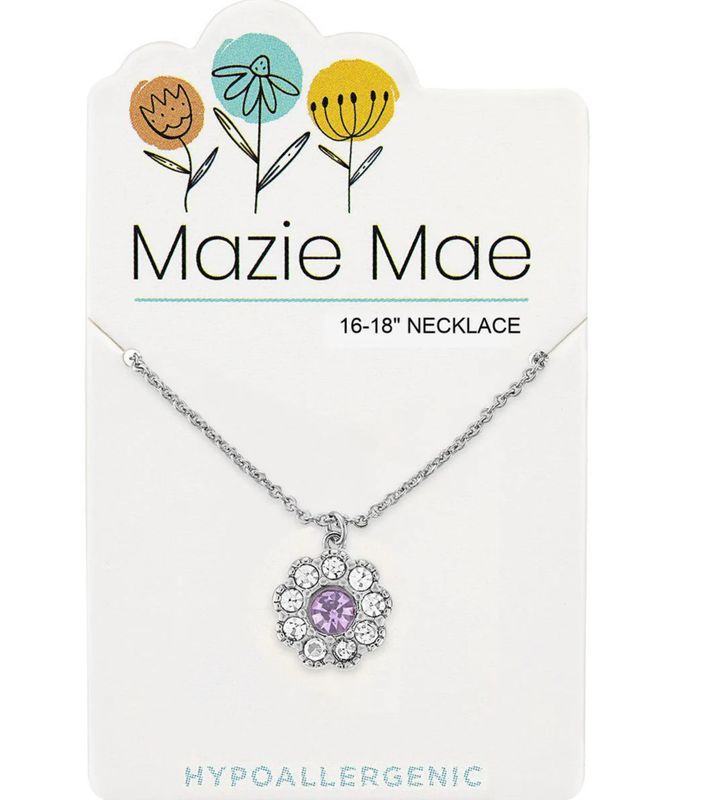 Mazie Mae Girls Necklace Silver Light Amethyst CZ Flower