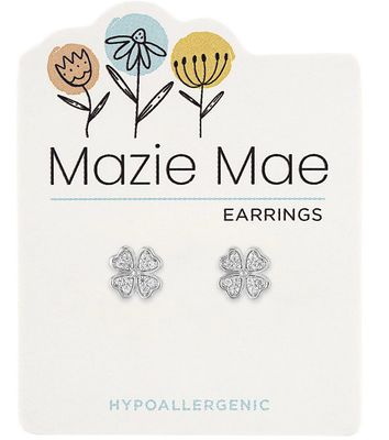 Mazie Mae Girls Earrings Silver CZ Clover Stud