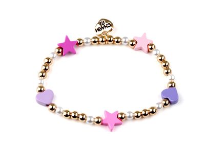 Charm It! Multi Heart &amp; Star Pearl Gold Stretch Bracelet