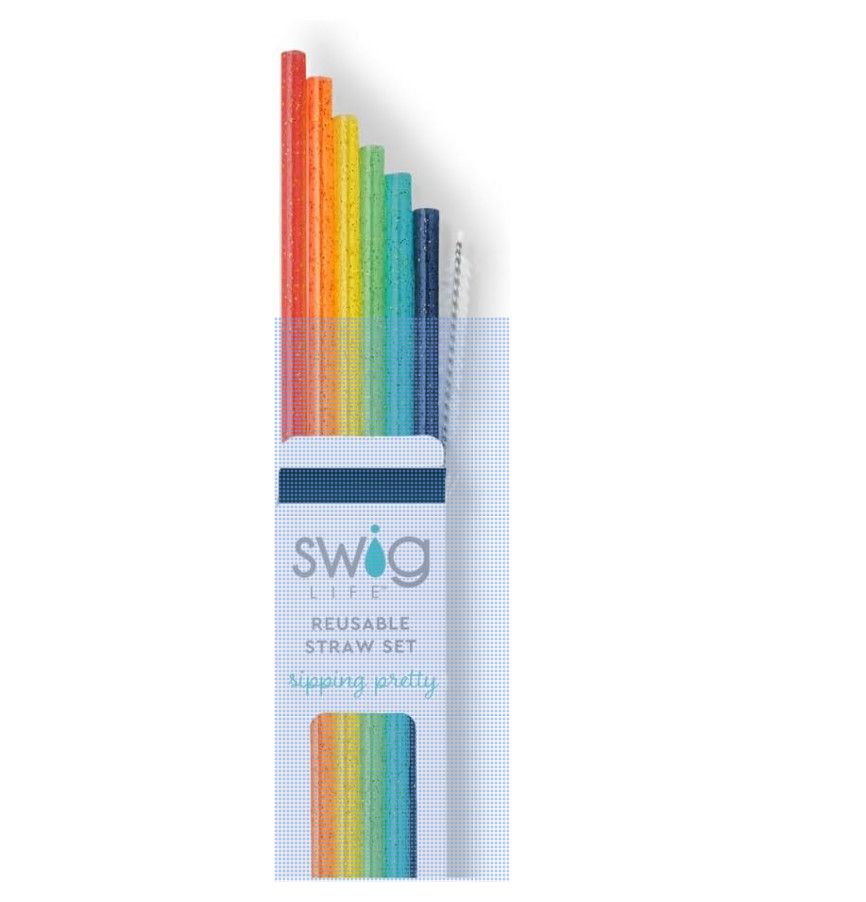 Swig Retro Rainbow Collection Glitter Reusable Straw Set