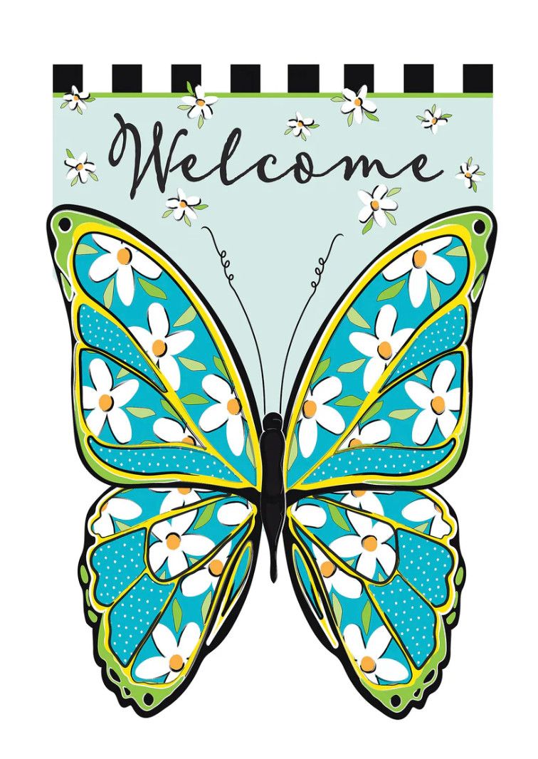 Floral Butterfly Welcome Appliqué Garden Flag