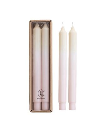 Two Tone Pleated Taper Candle | Light Pink + Ivory