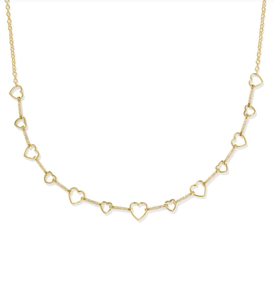 The Haisley Heart Gold Strand Necklace, Color: White Crystal