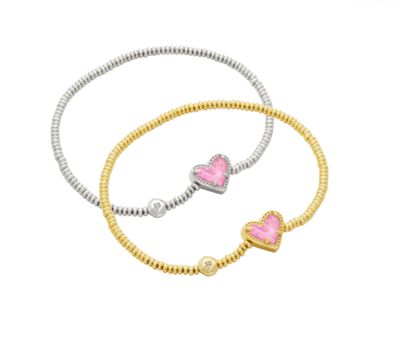 The Ari Heart Stretch Bracelet in Pink Iridescent Glitter