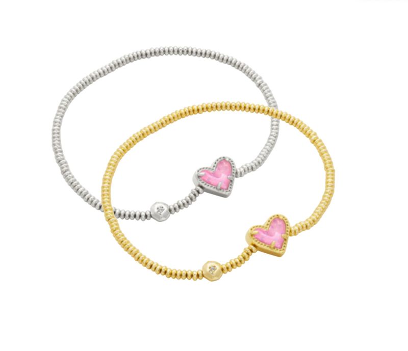 The Ari Heart Stretch Bracelet in Pink Iridescent Glitter