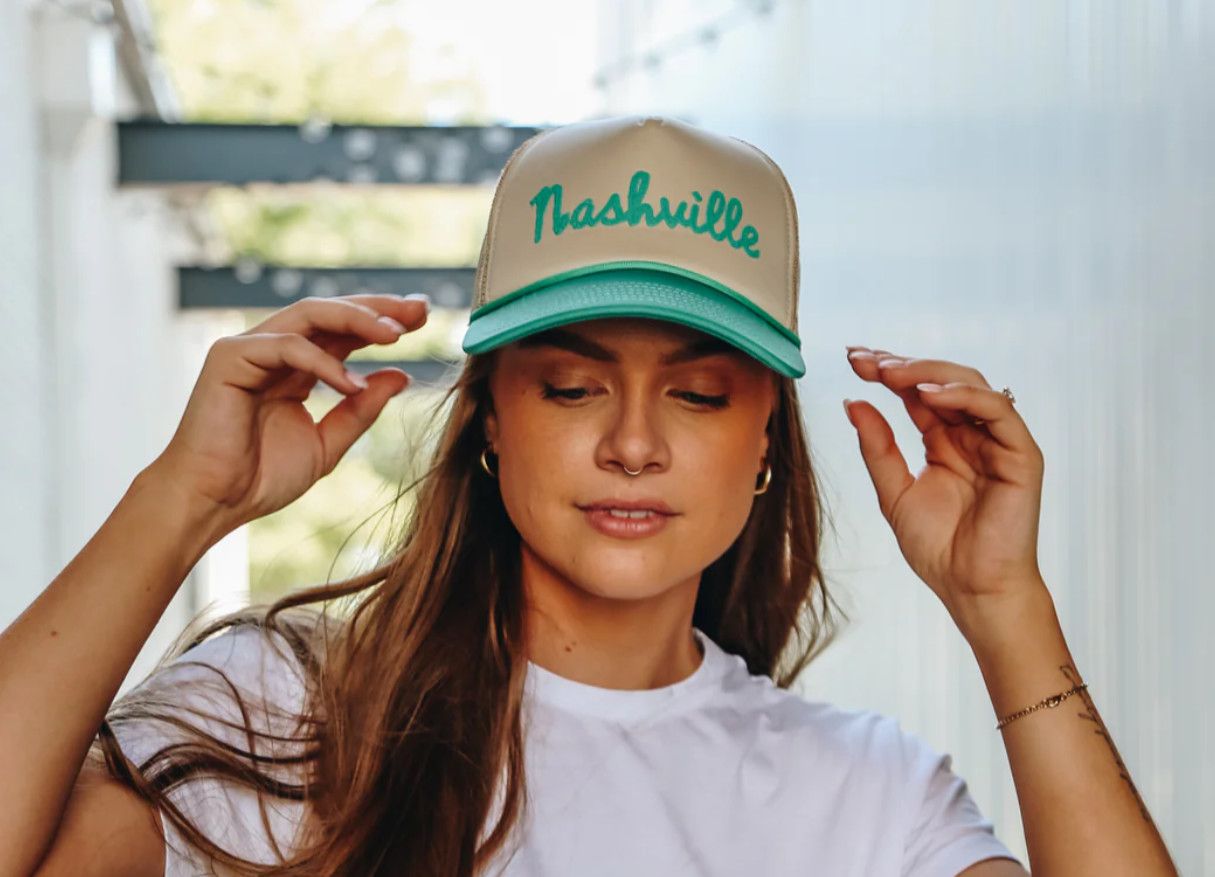The NASH™ Sutton Nashville Trucker Hat, Color: Tan/Teal