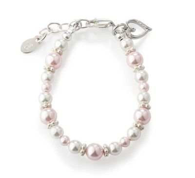 The Caroline Sterling Silver Pink + White Swarovski Pearl Child&#39;s Bracelet