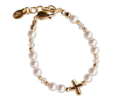 The Eve Cross Bead + Pearl Child&#39;s Bracelet