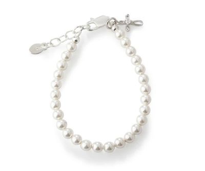 The Lacey Sterling Silver with Pearls + Cross Child&#39;s Bracelet