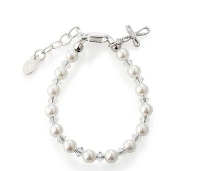 The Grace Sterling Silver with Pearls + Crystals Child&#39;s Bracelet