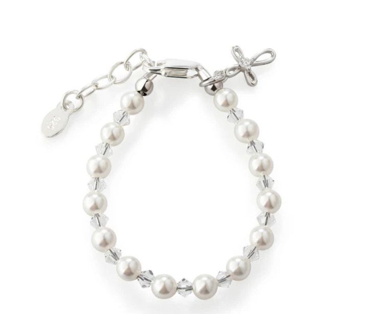 The Grace Sterling Silver with Pearls + Crystals Child&#39;s Bracelet