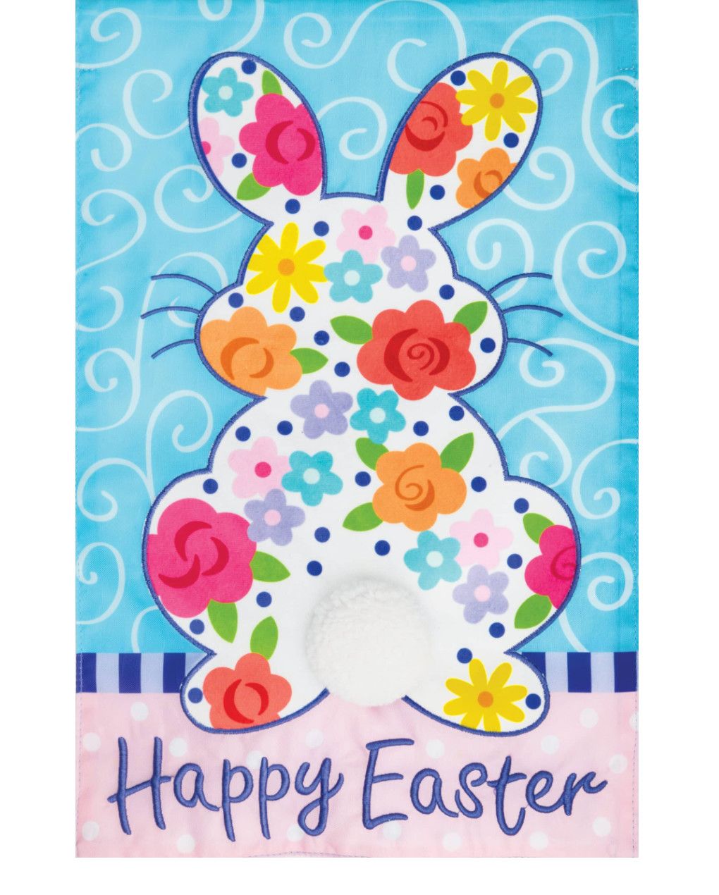 Floral Bunny Applique Garden Flag