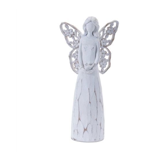 White Resin Angel with Bird