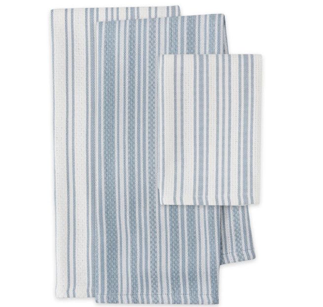 Dusty Blue Stripe Kitchen Towel Set
