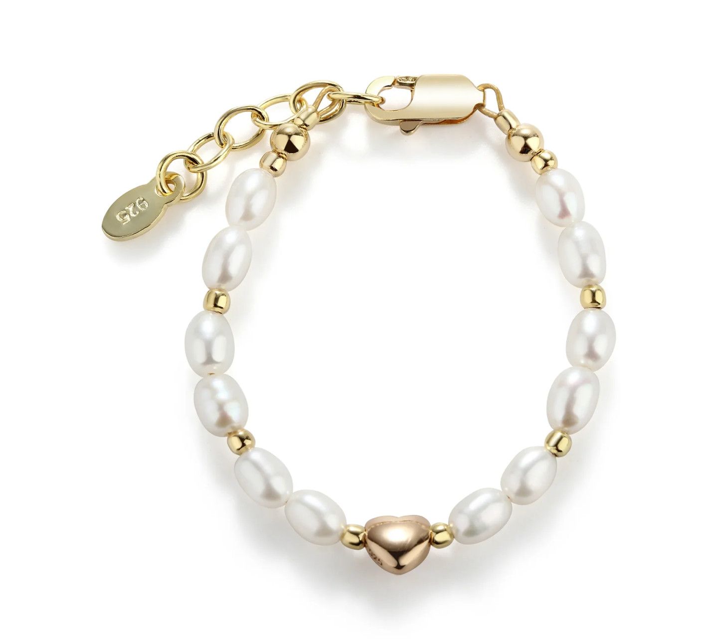 The Willow 14K Gold Plated Heart Bead + Pearl Child&#39;s Bracelet, Size: S 0-12mth