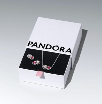 PANDORA™ Sparkling Red Halo Heart Necklace and Earring Gift Set