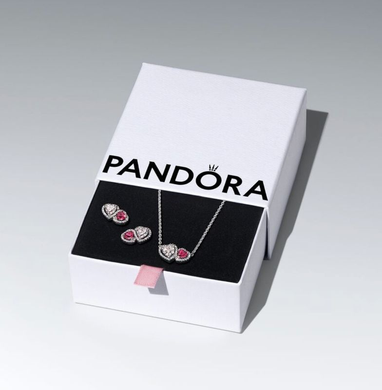 PANDORA™ Sparkling Red Halo Heart Necklace and Earring Gift Set