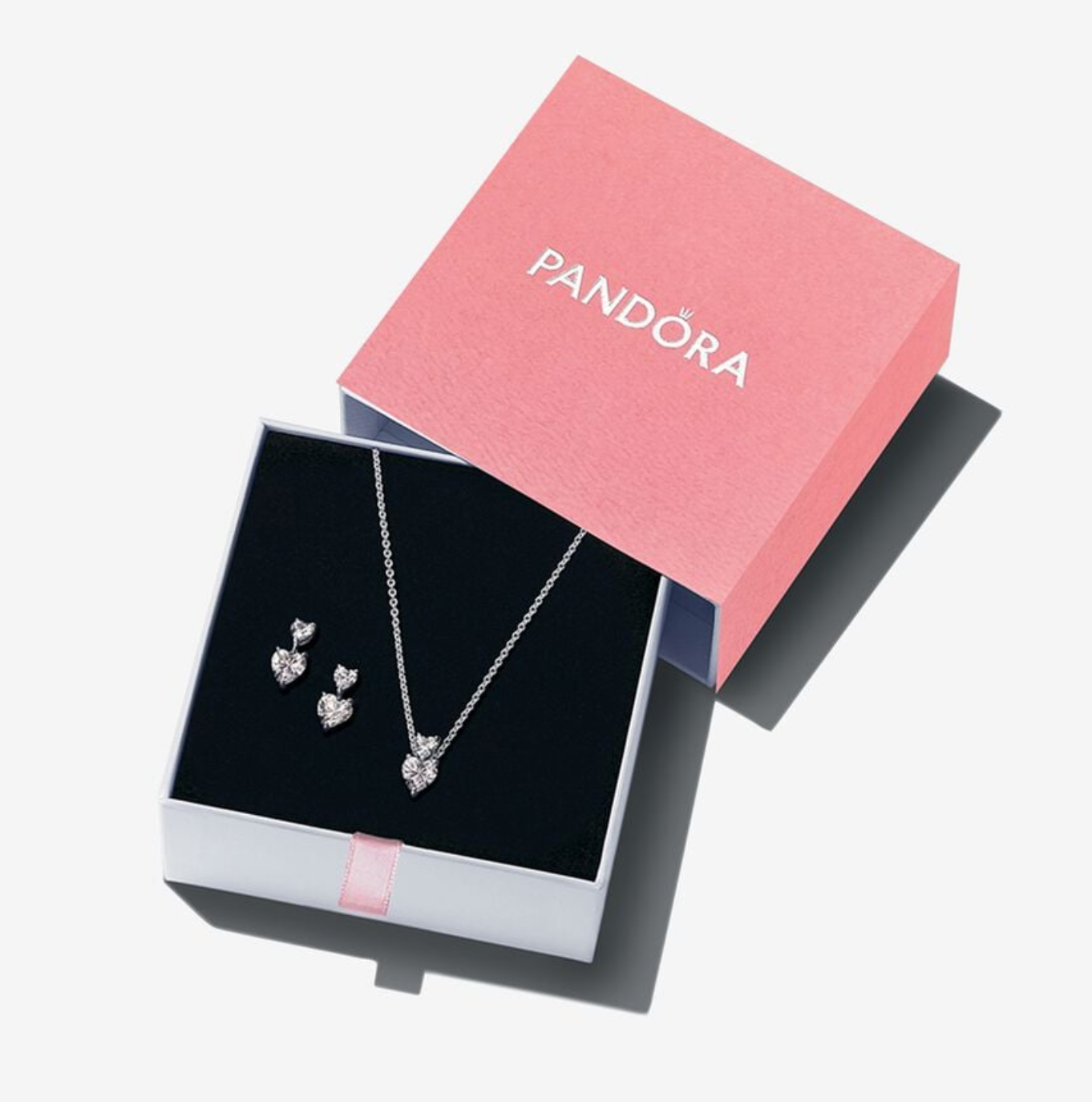 PANDORA™ Sparkling Double Heart Necklace and Earring Gift Set