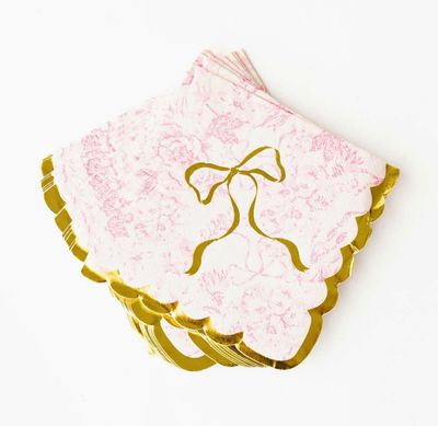 Pink Bow Toile Cocktail Napkin