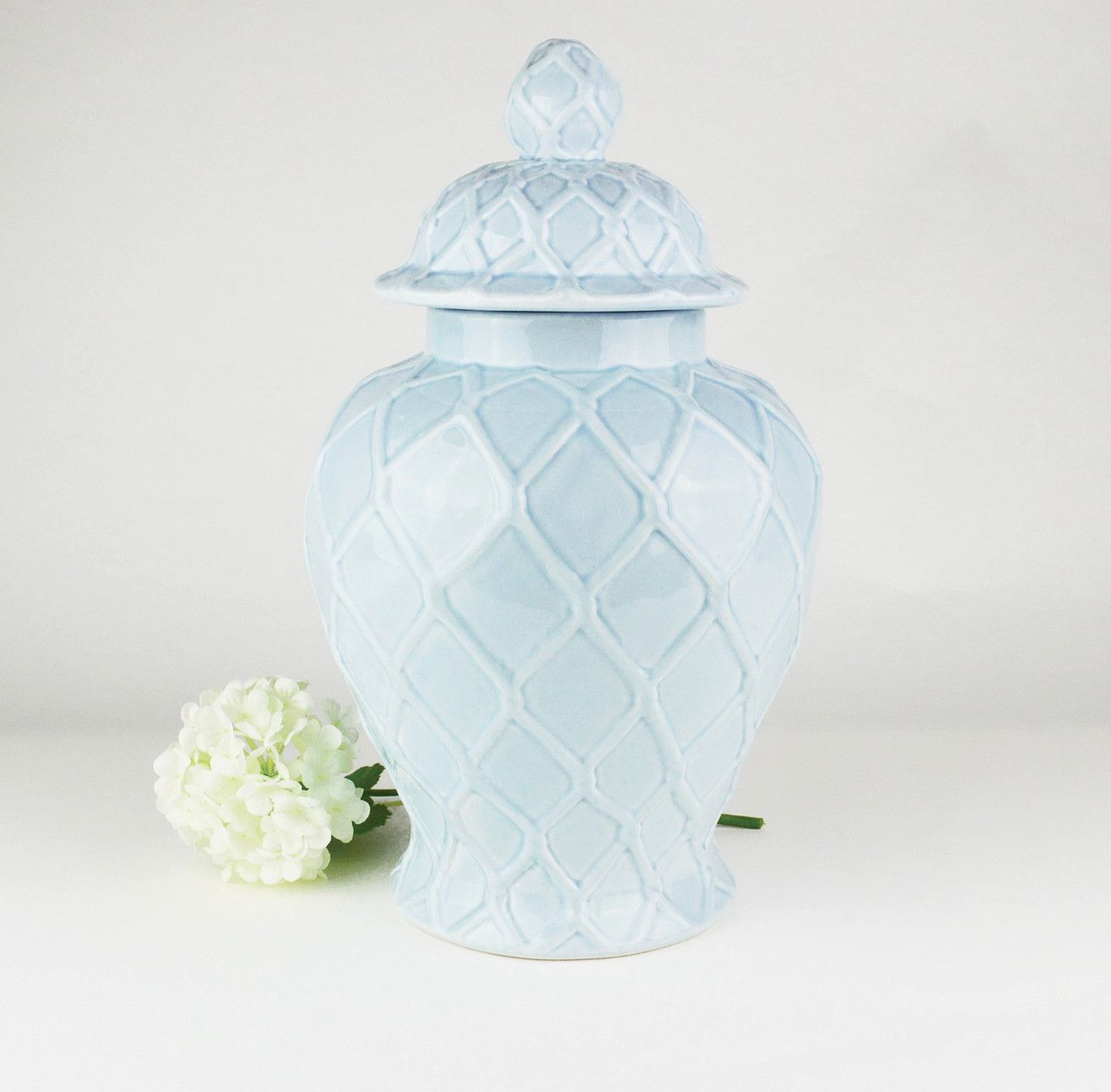 XL Light Blue Textured Ginger Jar