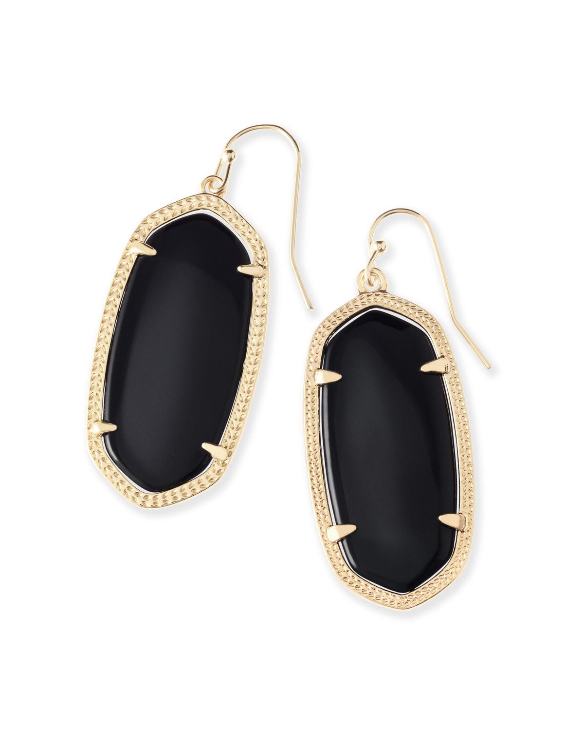 The Elle Drop Earrings in Black Opaque Glass, Color: Gold