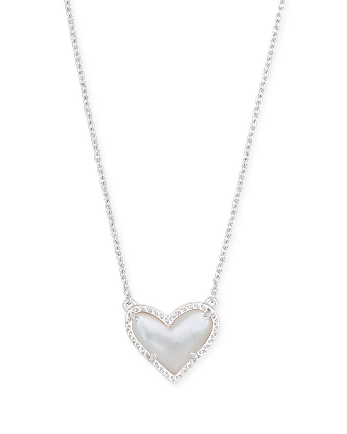 The Ari Heart Pendant Necklace in Ivory Mother of Pearl, Color: Silver