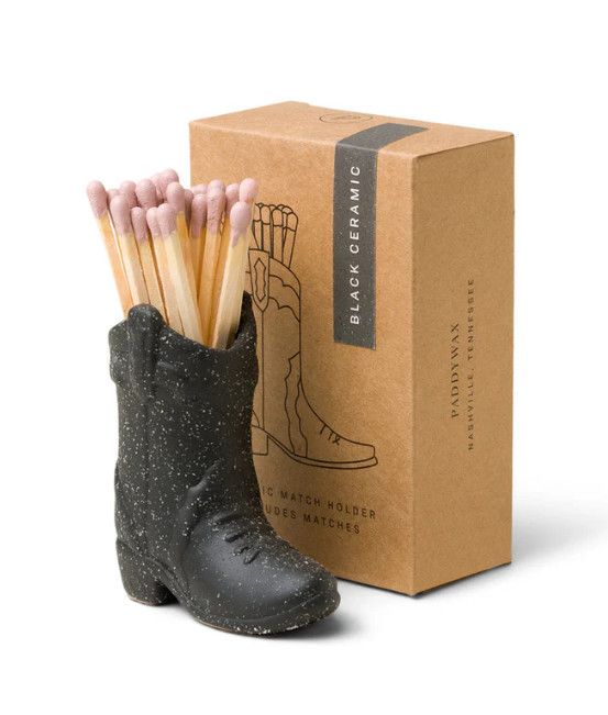 Vintage Cowboy Boot Match Holder, Color: Black