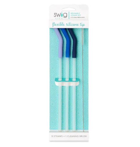 Swig Flexible Silicone Tip Reusable Straw Sets, Size: Hydrangea/Blue/Navy