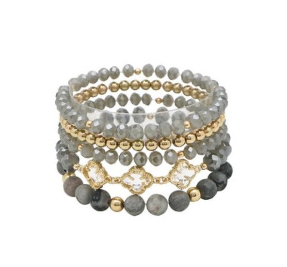 The Hilly Faceted Bead Bracelet Set, Color: Gold Gray