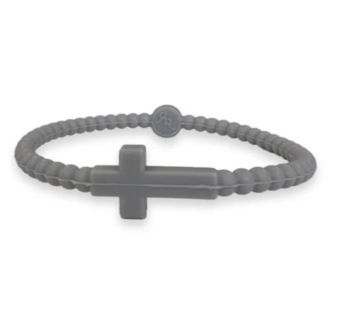 Jesus Cross Silicone Bracelet Grey, Size: Small