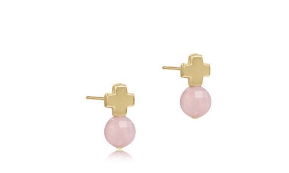 Signature Gold Cross Gemstone Stud , Color: Pink Opal