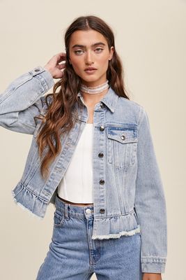 The Remi Ruffle Hem Denim Jacket, Size: S