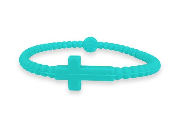 Jesus Cross Silicone Bracelet Aqua, Size: Small