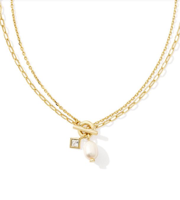The Eve Chain Multistrand White Pearl Necklace, Color: Gold