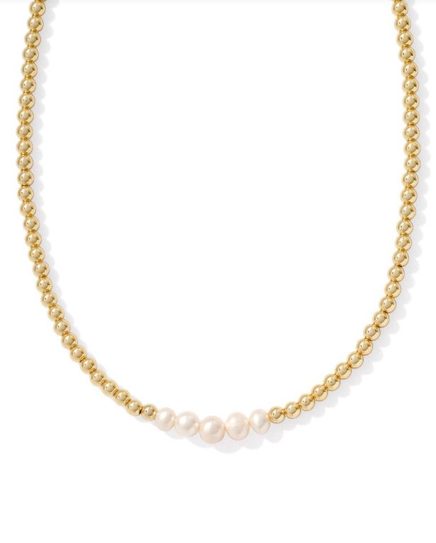 The Eve Beaded Strand White Pearl Necklace, Color: Gold