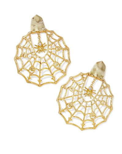 The Spider Web Statement Earring  White Crystal, Color: Gold