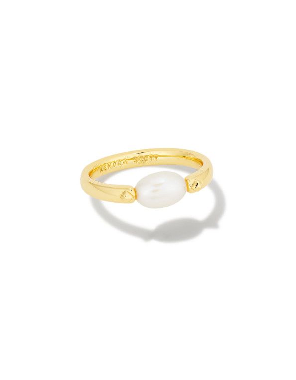 The Leighton Pearl Band Ring Gold, Size: 6
