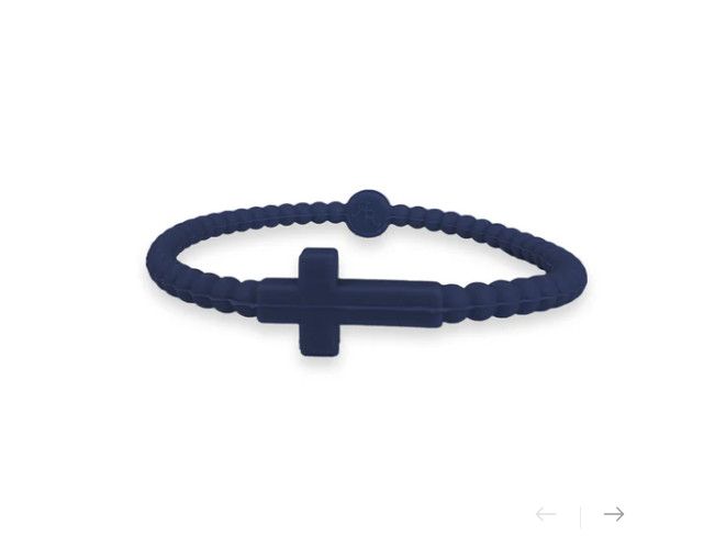 Jesus Silicone Cross Bracelet Navy, Size: Small