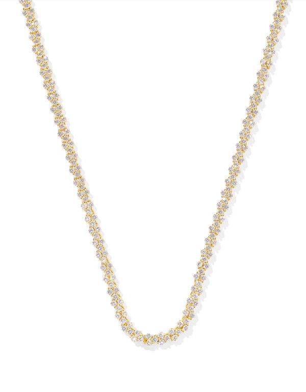 The Emery Tennis Necklace in White Crystal, Color: Gold