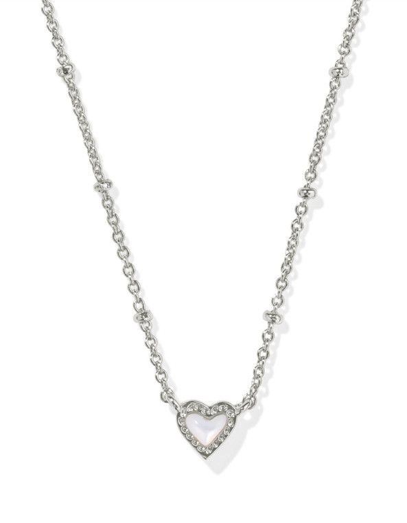 The Mini Ari Heart Satellite Pendant Necklace, Color: Silver Ivory Mother of Pearl