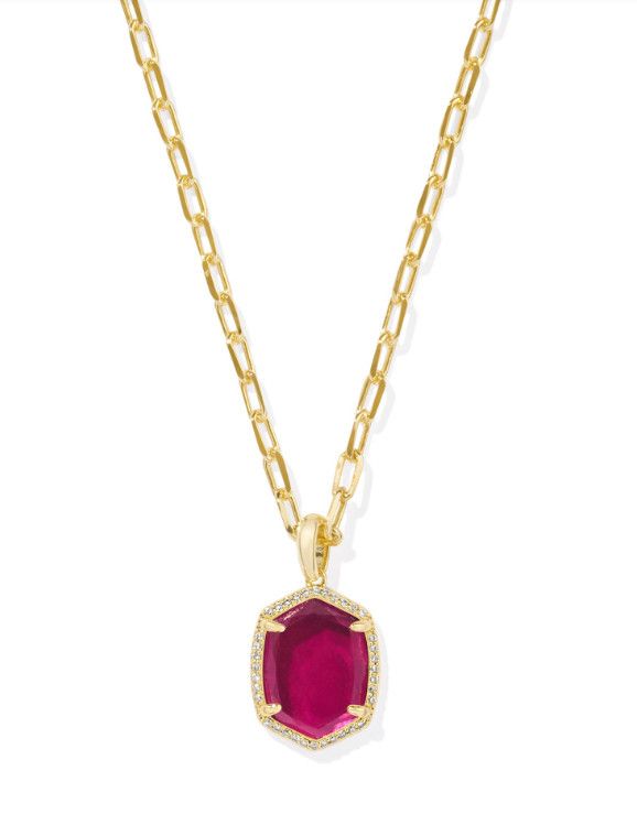 The Daphne Pave Frame Pendant Necklace, Color: Gold Berry Mica