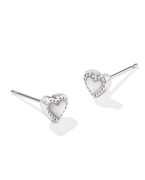 The Mini Ari Heart Stud Earrings, Color: Silver Ivory Mother of Pearl