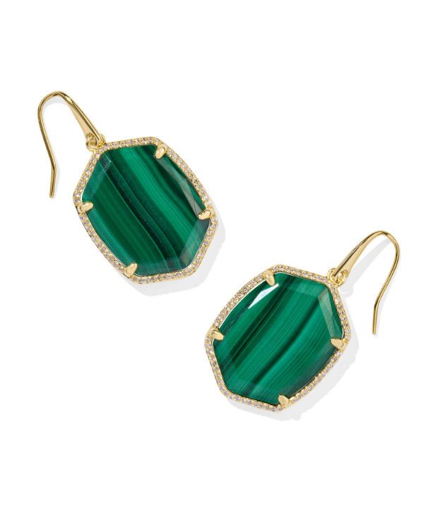 The Daphne Pave Frame Drop Earrings, Color: Gold Green Malachite