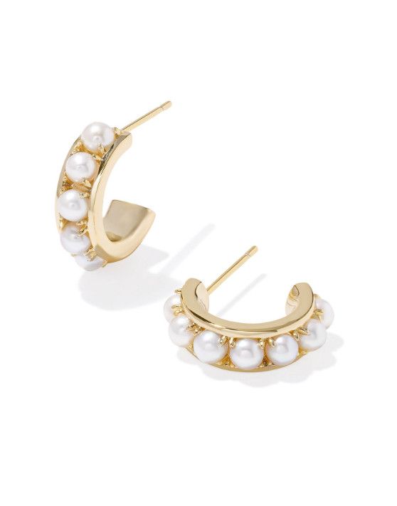 The Krista White Pearl Huggie Earrings, Color: Gold