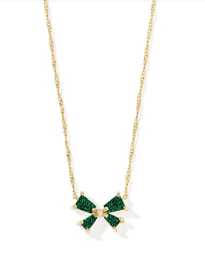 The Blair Bow Small Gold Pendant Necklace, Color: Emerald Drusy