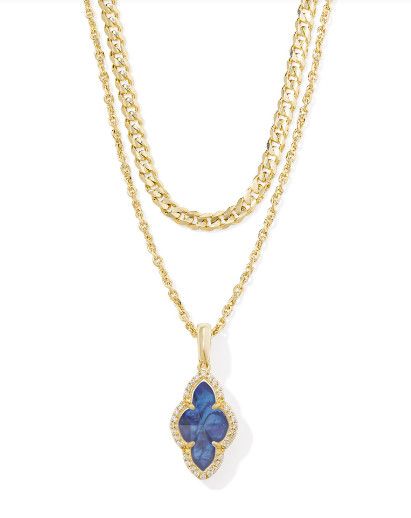 The Abbie Pave Frame Multistrand Gold Necklace, Color: Navy Abalone