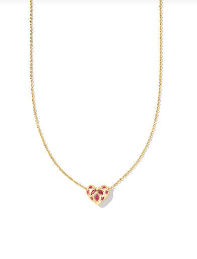 The Holland Heart Pendant Necklace, Color: Gold Pink Crystal